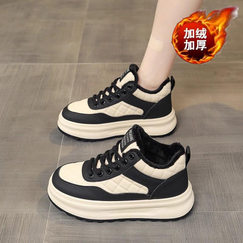 

Women s high-top lace-up fashion lightweight soft sole winter warm fur one snow boots padded lined non-slip casual sports cotton boots 40 чёрный