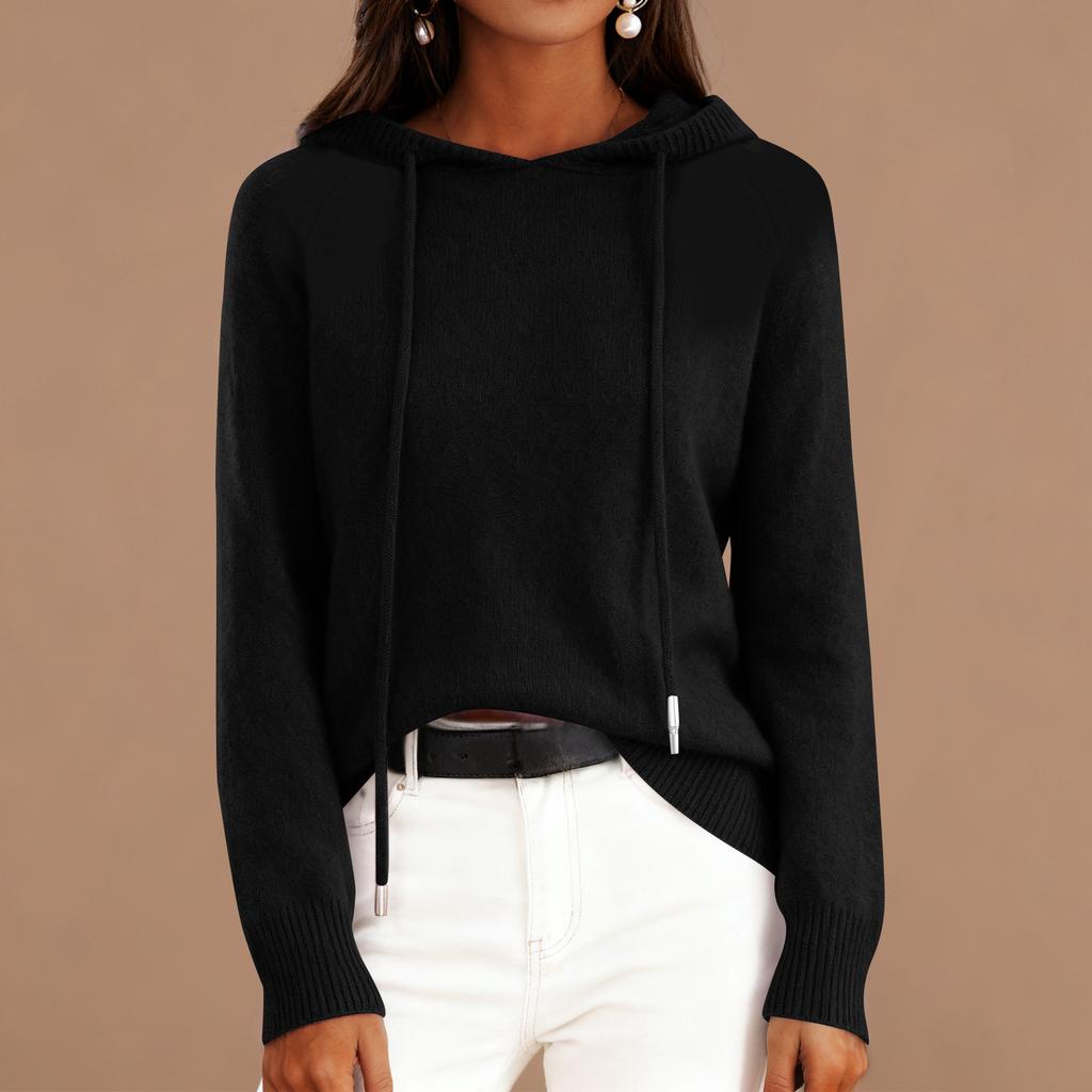 Women's Fashionable Long-sleeved Solid-color Pullover Hooded Knitted Sweater Top