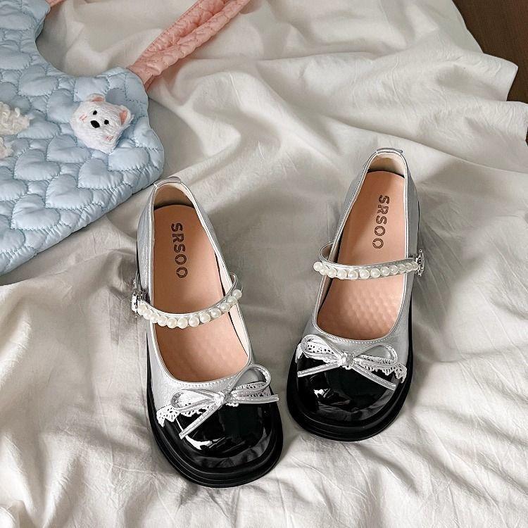Thick Heel Sweet Bow Light Mouth Single Shoes Summer One-word Buckle Mary Jane High Heels