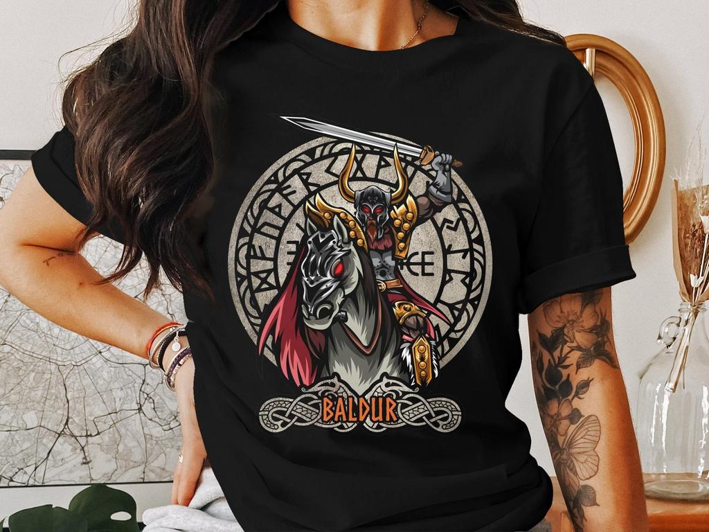 Viking Warrior Baldur T-Shirt, Norse God Illustration Tee, Nordic Mythology Apparel, History Enthusiast Gift, Norse Religion Shirt