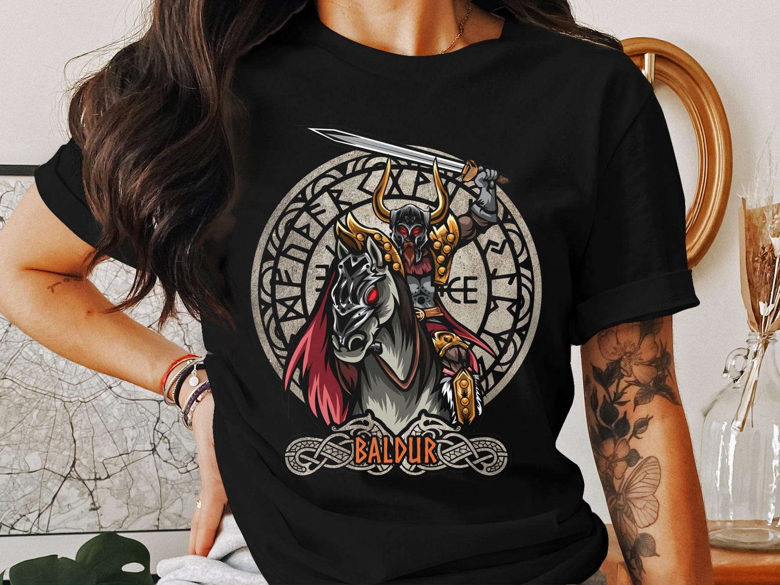 Viking Warrior Baldur T-Shirt, Norse God Illustration Tee, Nordic Mythology Apparel, History Enthusiast Gift, Norse Religion Shirt 3XL