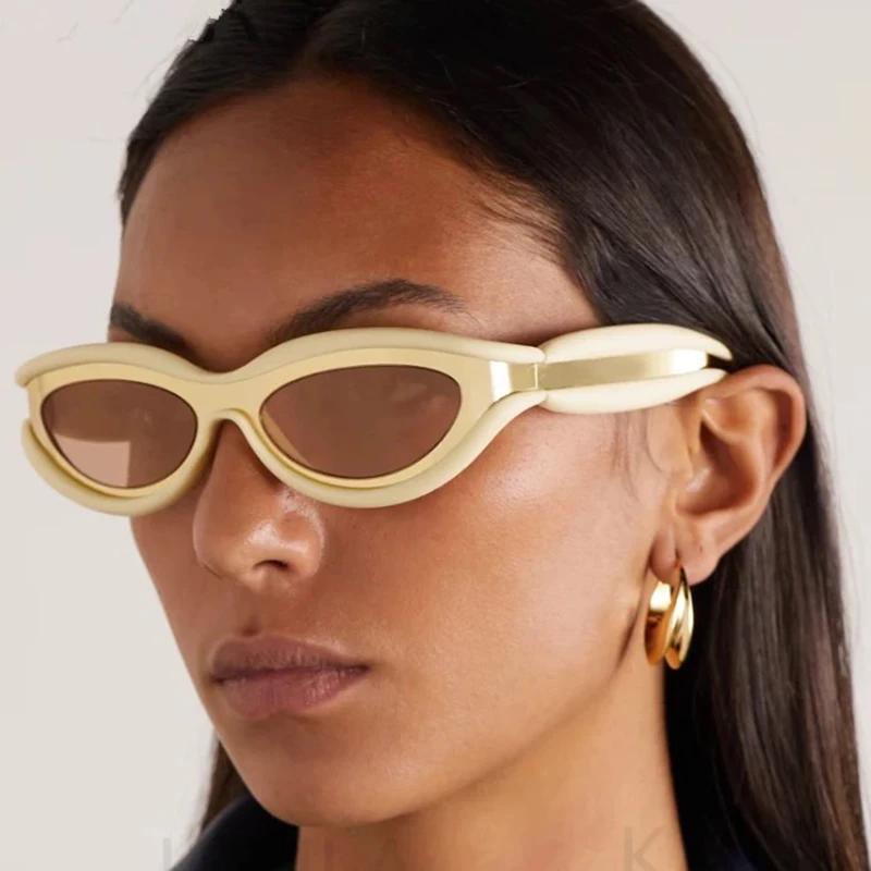 Y2K Vintage Luxury Brand Designer Double Color Cat Eye Sunglasses Women For Men Sun Glasses Punk Popular Small Frame Shade UV400