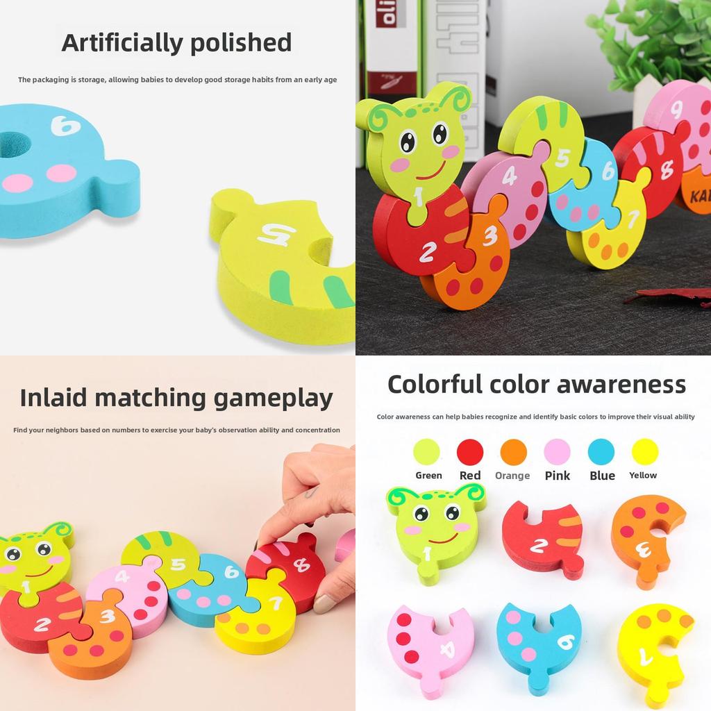 Wooden Colorful Caterpillar Puzzle Blocks For Early Education And Parentchild Interaction