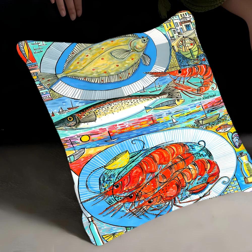 Colorful Sardine Lobster Fish Ocean Pillow Gifts Home Office Furnishings Bedroom Sofa Car Cushion Cover Case