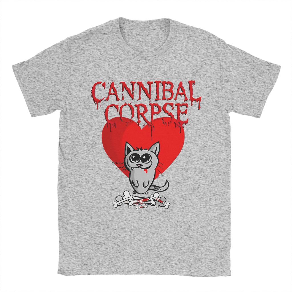 Vintage Cannibal Corpse Heart Cat TShirts for Men Round Collar Cotton T Shirts Short Sleeve Tee Shirt Graphic Tops