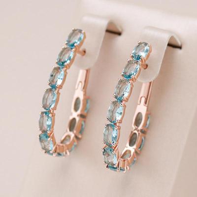 Pendientes de Metal de circonio azul ovalados con garra completa de lujo, pendientes chapados en oro, joyería llamativa para mujer