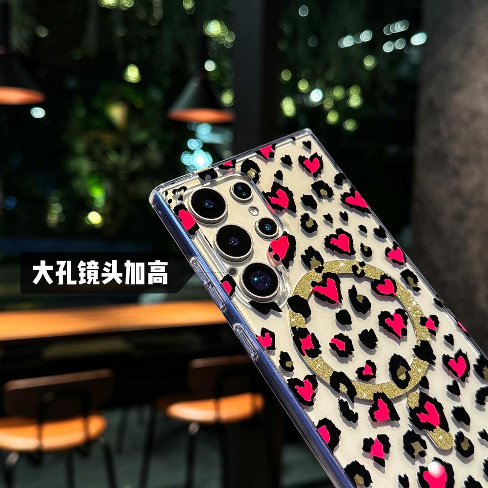 Applicable To Samsung S25u Mobile Phone Case, Leopard Print S26 Magnetic Case, European and American Wind Electroplating S23plus Transparent Case