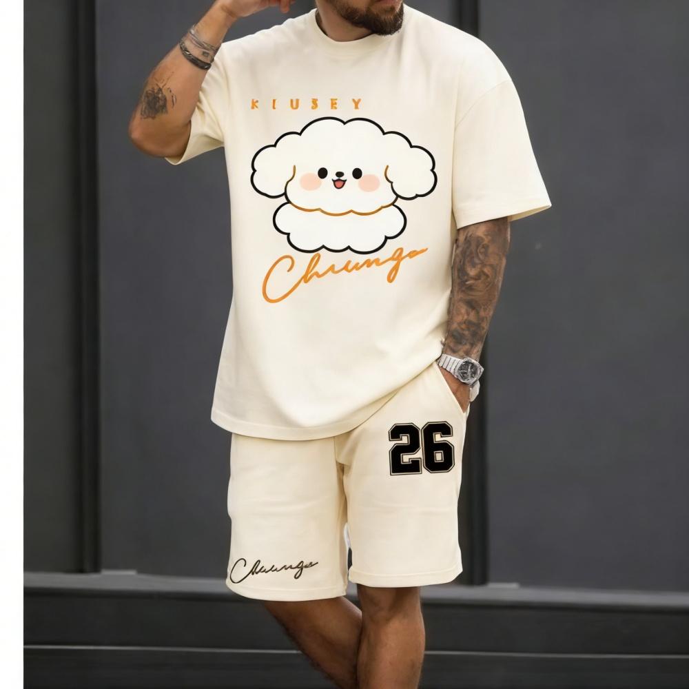 Simple Street Fashion Men's Short Sleeve Suit Outdoor Crew Neck Top Tee Casual Comfortable Shorts Men's T-shirts Clothing Suits