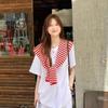 Red And White Striped Shawl Versatile High-End Women'S Outerwear Knitted Scarf