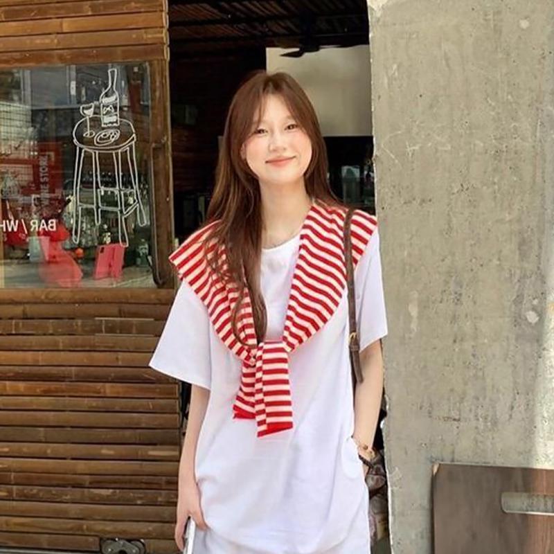 Red And White Striped Shawl Versatile High-End Women'S Outerwear Knitted Scarf