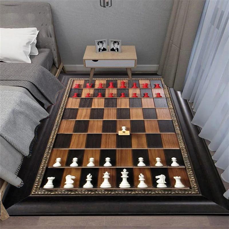 Chess Pattern Carpet Mat Rug King Queen Rook Bishop Knight Pawn Theme Game Living Room Area Rug Protection