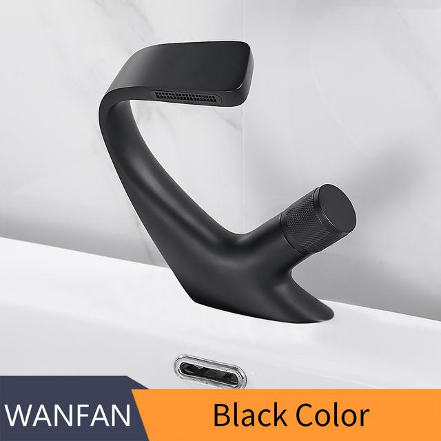 European Style Brass Single-Hole Single Handle Faucet Hot & Cold Water Waterfall Basin Matte Black Under-Sink Design for Hotels (Black,Brass) чёрный