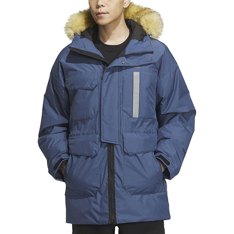 Adidas Padded Windproof Casual Sports Hooded Down Jacket Men Outerwear Dark-Blue IS0367