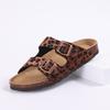 Fashion Litfun Classic Women's Sandals Casual Cork Footbed Flat Bottom Slippers Open Toe Leopard Designed Slides With Adjustable Buckle