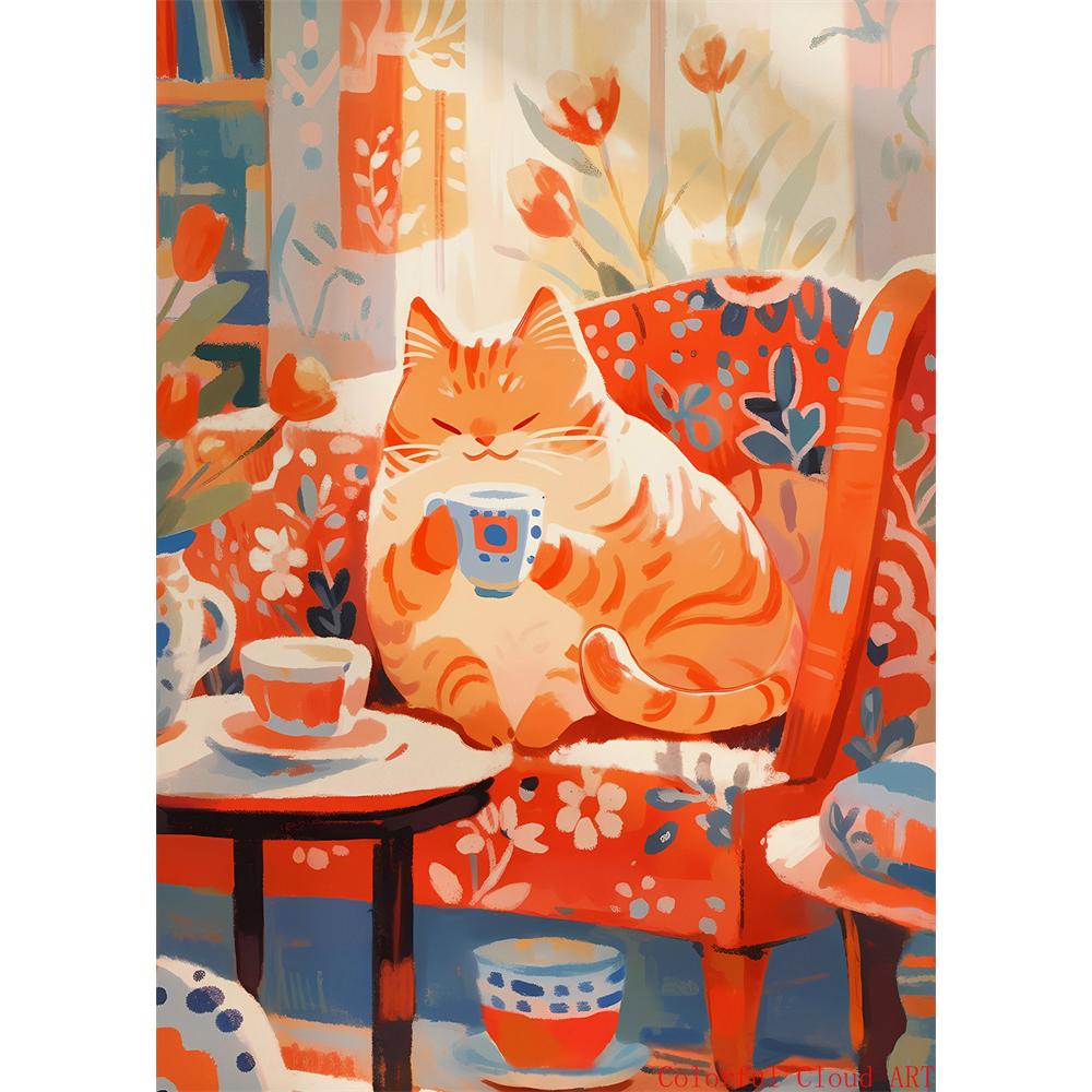 5D DIY Diamantmalerei Kreuzstich Stickerei Lustiges Tier Niedliche Schwarze Katze Weiße Katzen Vollrunde Bohrer Heimdekor Wandkunst Geschenk