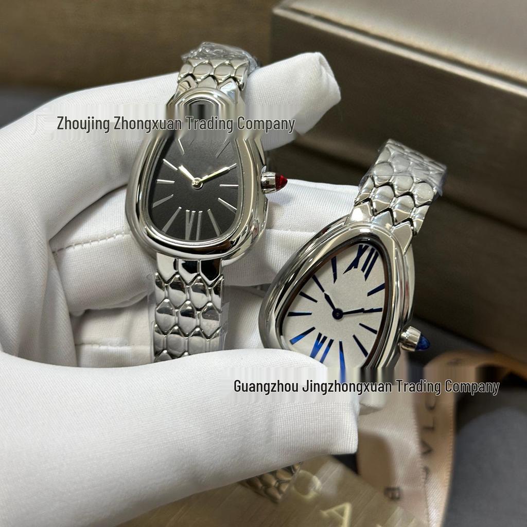 Gilded Snake Shadow Women's Quartz Watch with Fashionable Snake-Shaped Steel Band