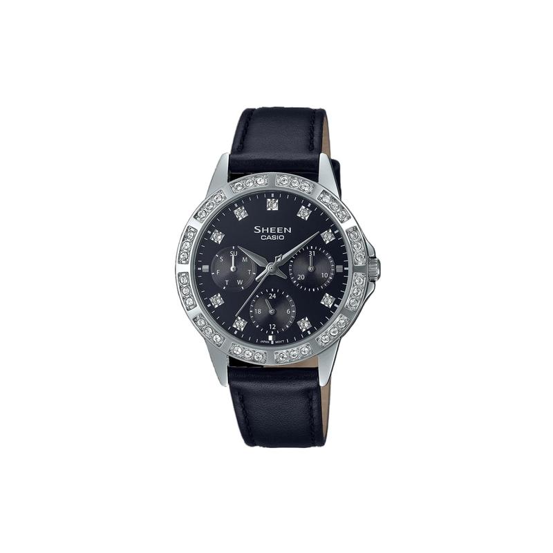 

Casio SHEEN series 50 meters waterproof, quartz movement, leather strap, Japanese and Korean watch, same style for men and women, black SHE-3517L-1A чёрный