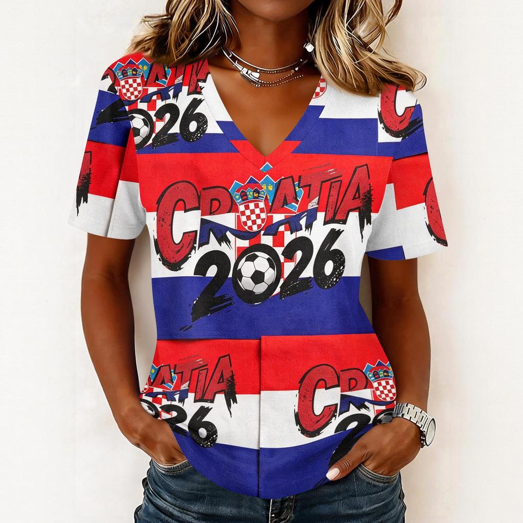 Womens Casual V Neck Pullover Short Sleeve Top Soccer Print Summer Tee Shirt Lightweight Comfortable Soft Fabric