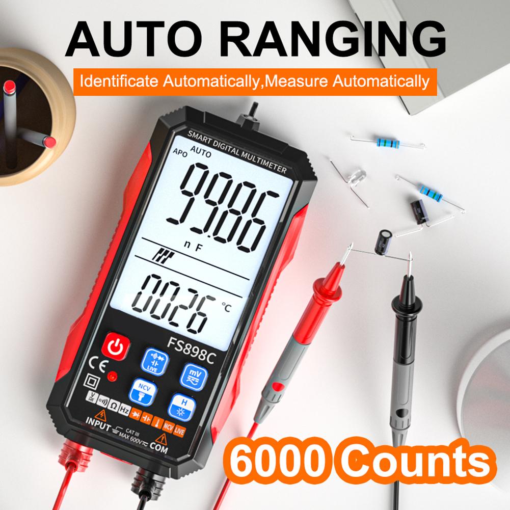 Multimeter With Flashlight Auto-ranging 6000 Counts Red Black Digital Multimeter Auto Power Off Compact Design