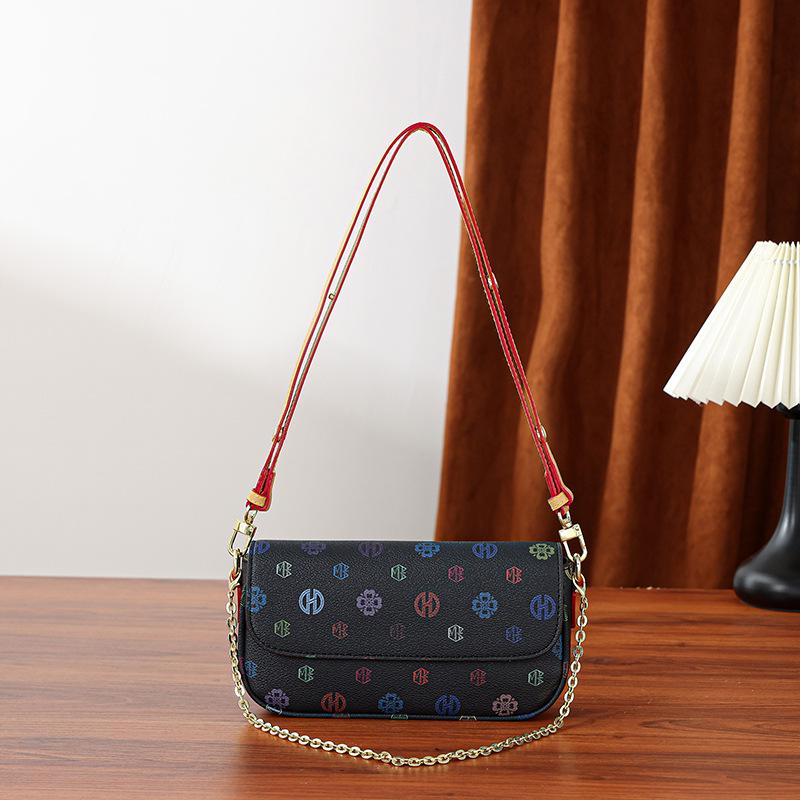 Women's 2025 Versatile Color Block Chain Bag: Small Retro Print Crossbody & Shoulder Bag