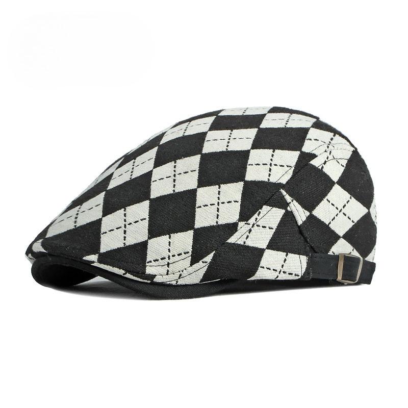 Vintage Argyle Plaid Flat Cap for Men Women British Ivy Cabbie Hat Retro Diamond Checkered Newsboy Cap Adjustable Gatsby Hat