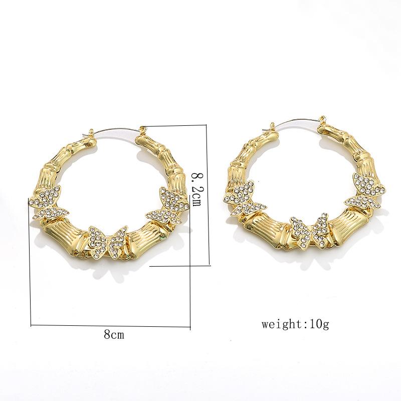 Fashion temperament exaggerated earrings, personalized butterfly diamond-set circle earrings, stud earrings for women