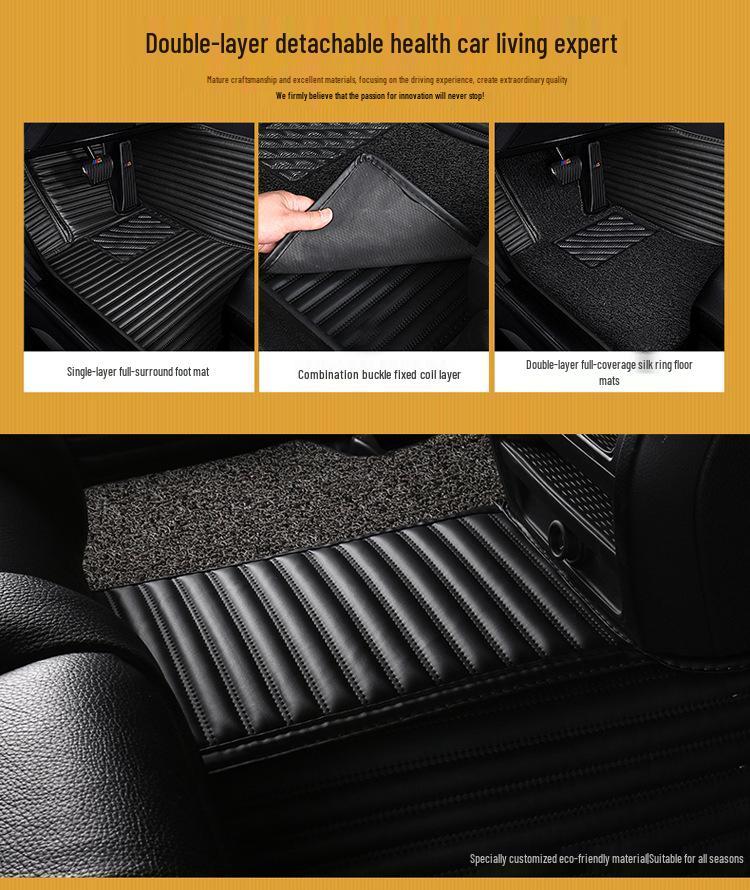 Custom Eco-Friendly Double-Layer Silk Ring Car Floor Mats for 5-Seater Models, Odorless and Full Coverage.