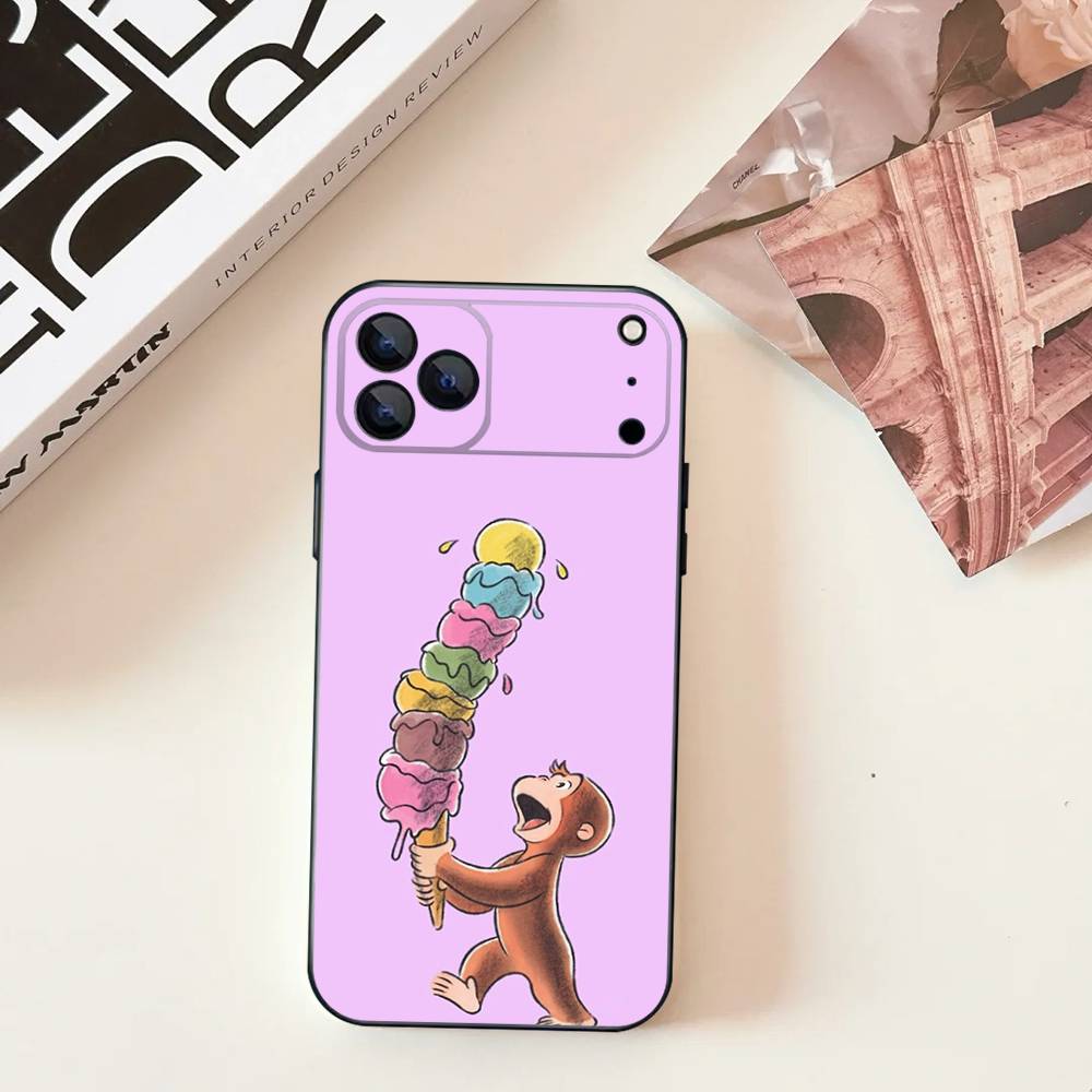 Mokey G-GeorGes Cute Phone Case For iPhone 11,12,13,14,15,16,17,Pro,Max,Plus,E,SE4,Air,Mini Black Soft Cover