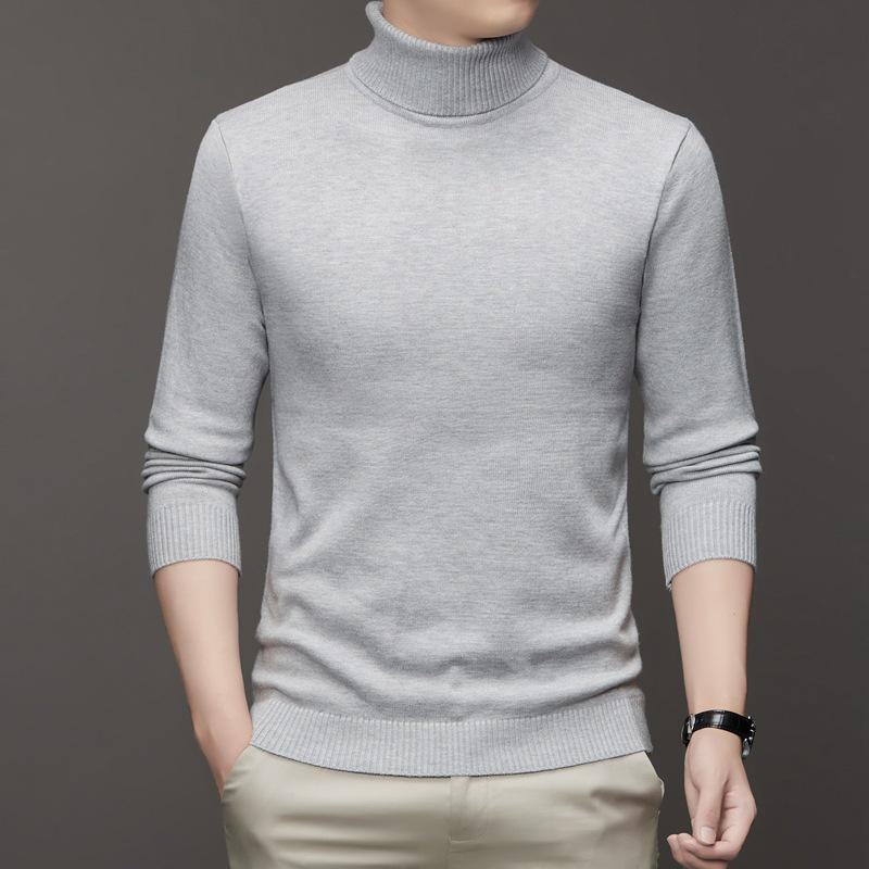 Men's Fashion Anti-Pill Turtleneck Sweater - Trendy Solid Color Knit, Long Sleeve Bottoming Shirt