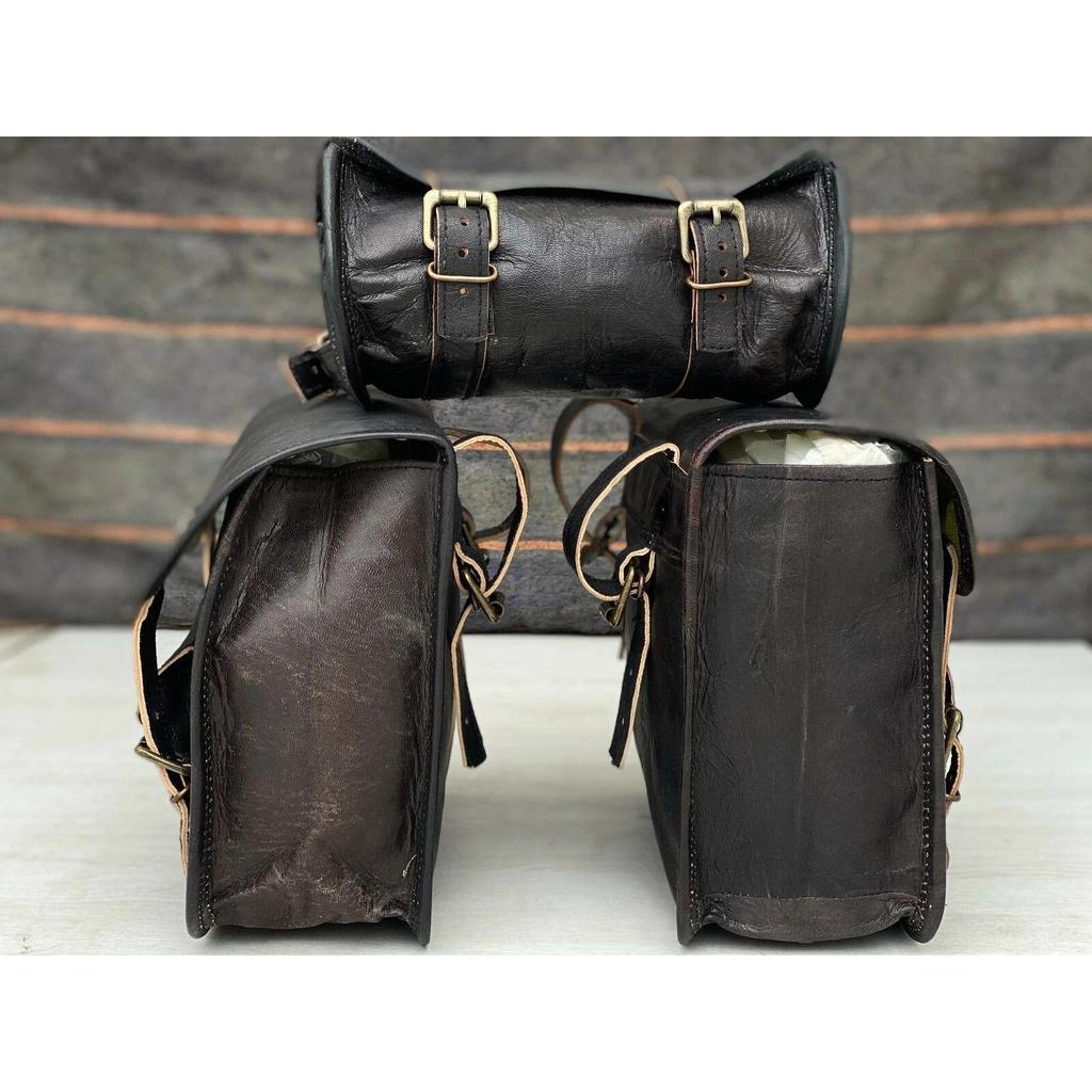 Saddlebags Saddle Panniers Motorcycle Bags Side Pouch Leather (Waxed Goat Hide)