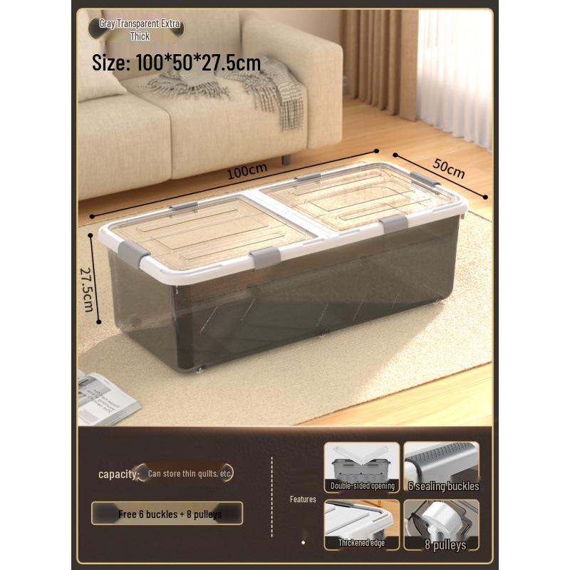 Large Capacity Transparent Under-Bed Storage Box with Wheels
