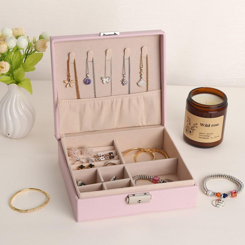 Multi-Layer Large Capacity Jewelry Organizer Box With Lock PU Leather Storage Earrings Bracelets Necklaces