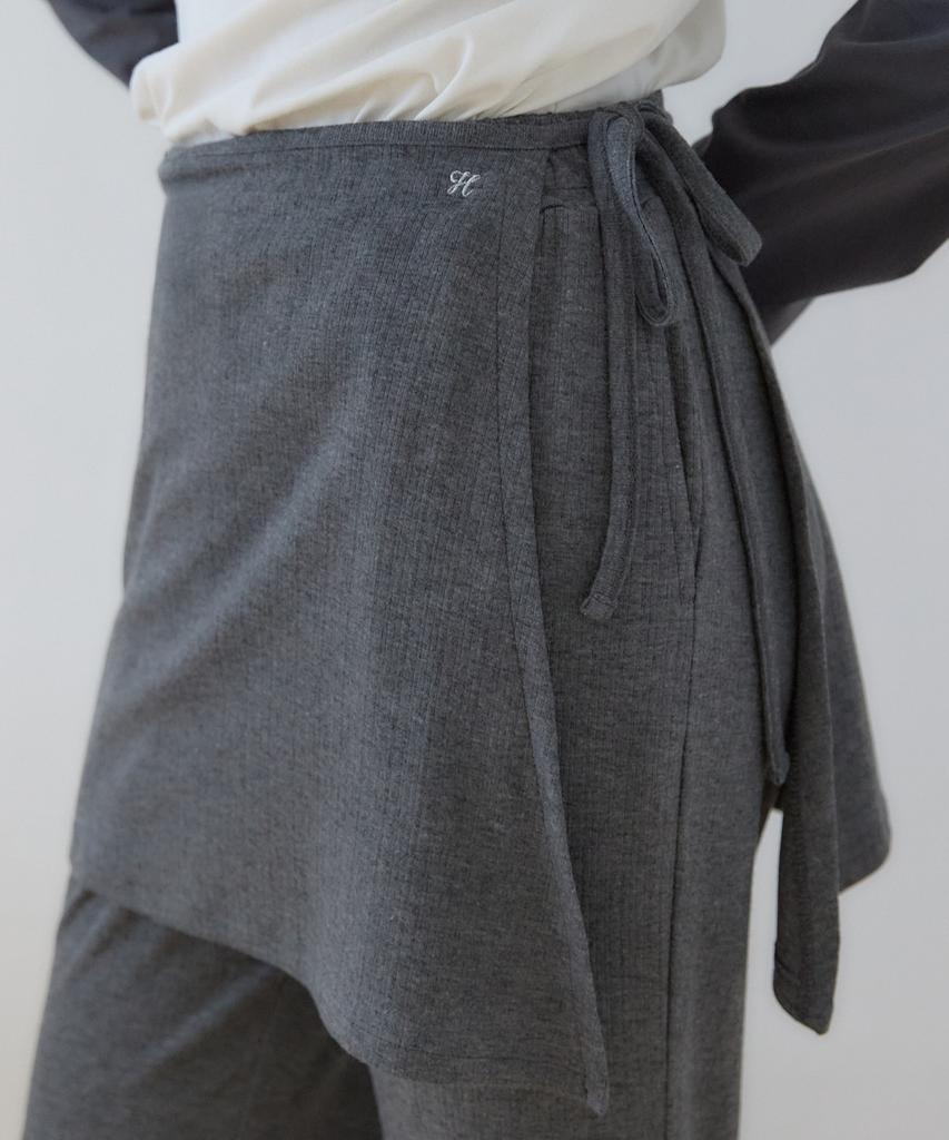 OURHOPE Comfy Layered Skirt Pants - Charcoal