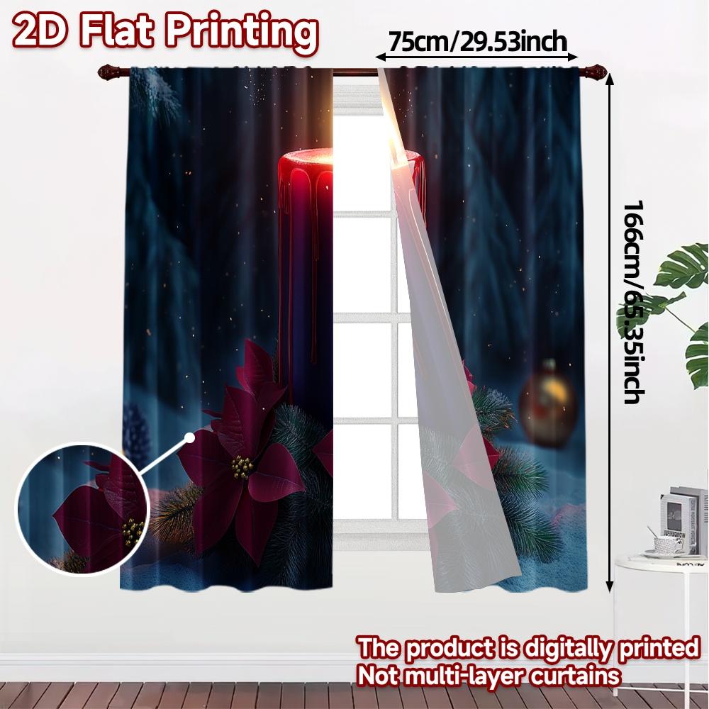2pcs,Curtains Candle Christmas Poinsettia Wreath Modern Curtains&Drapes Versatile 100% Polyester Curtains Decorations Perfect