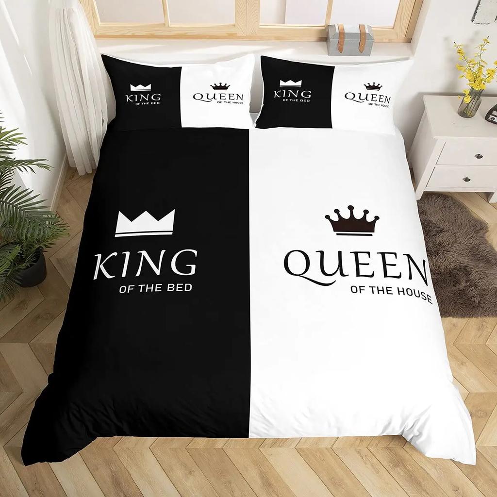 Black And White Duvet Cover Set King And Queen Bedding Set For Couple Romantic Valentine's Day Presents Polyester Duvet Cover