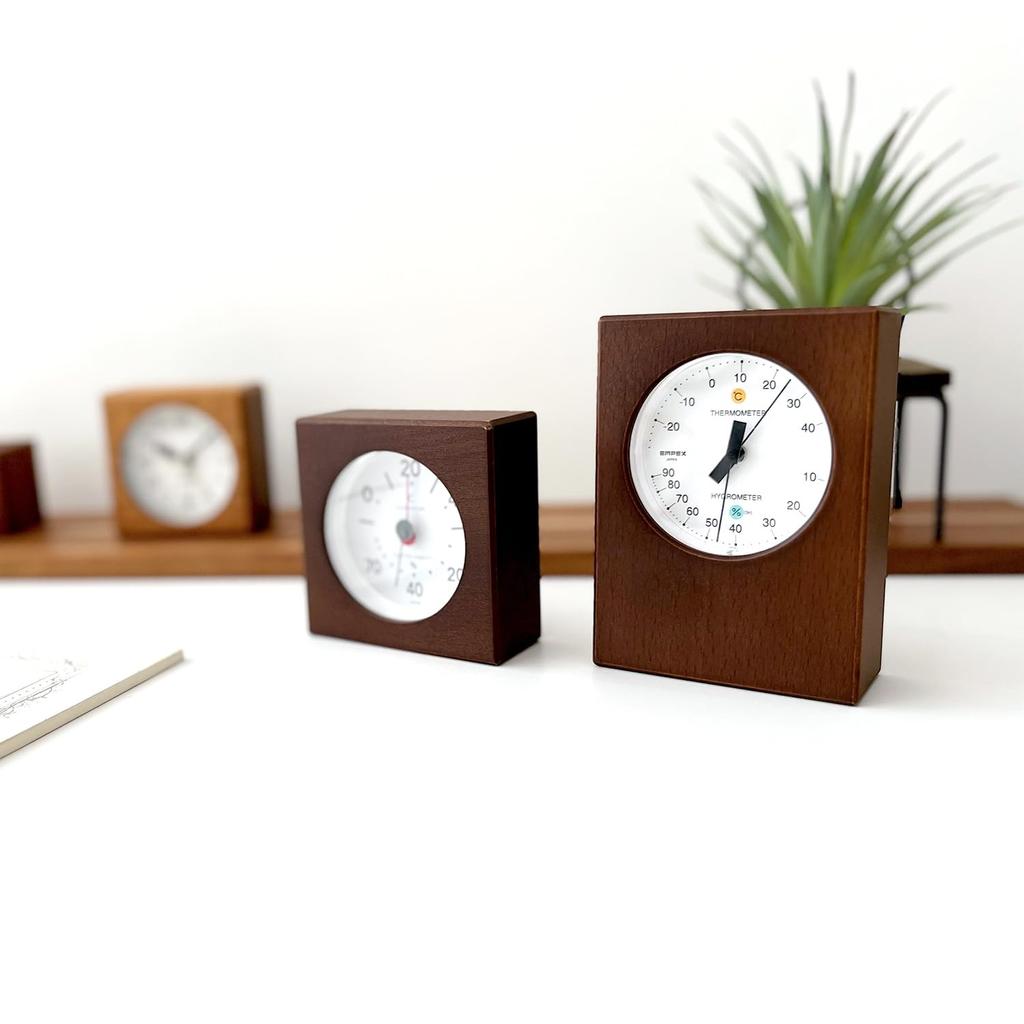 KATOMOKU Thermo-Hygrometer 2, Brown, km-102BR, Wooden, Square