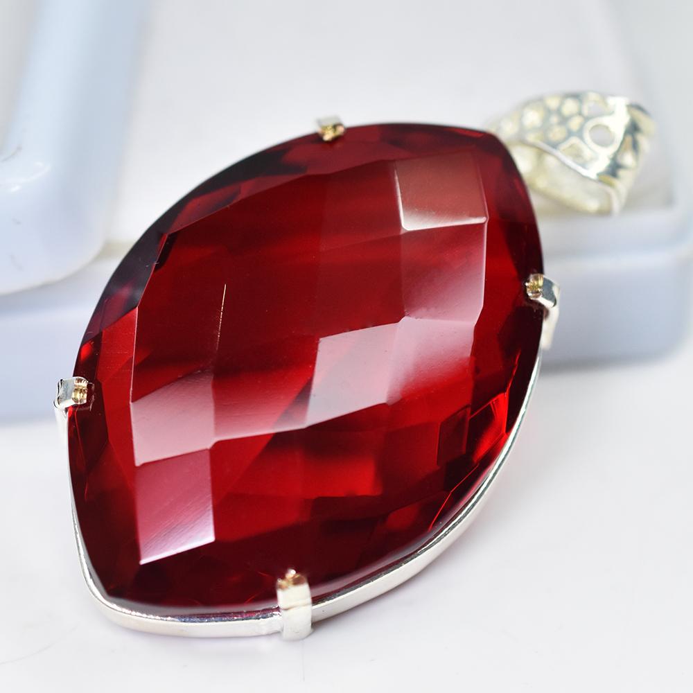 Red Topaz 132ct Marquise Cut 925 Sterling Silver Pendant Certified