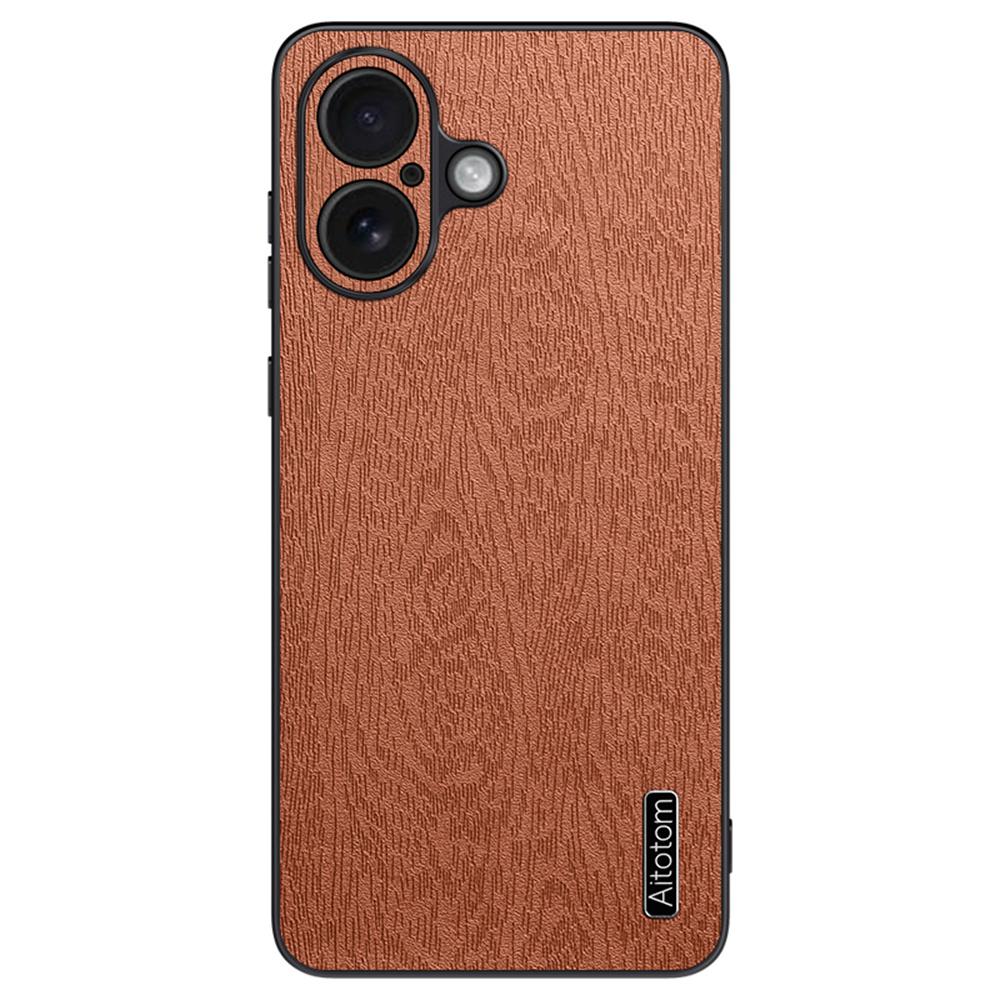 

Для iPhone 16 Plus Чехол Текстура дерева Покрытый ПУ кожей PC+TPU Чехол для телефона B