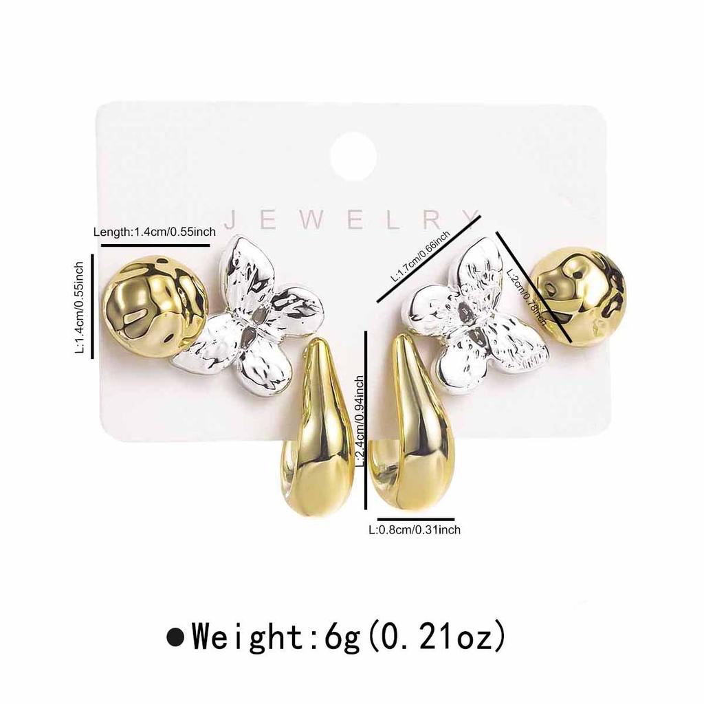 Women Fashion Two Tone Metal Multi Element Geometric Earrings Set C Shape Retro Luxury High Grade Ear Cuffs Studs Ear Jewelry