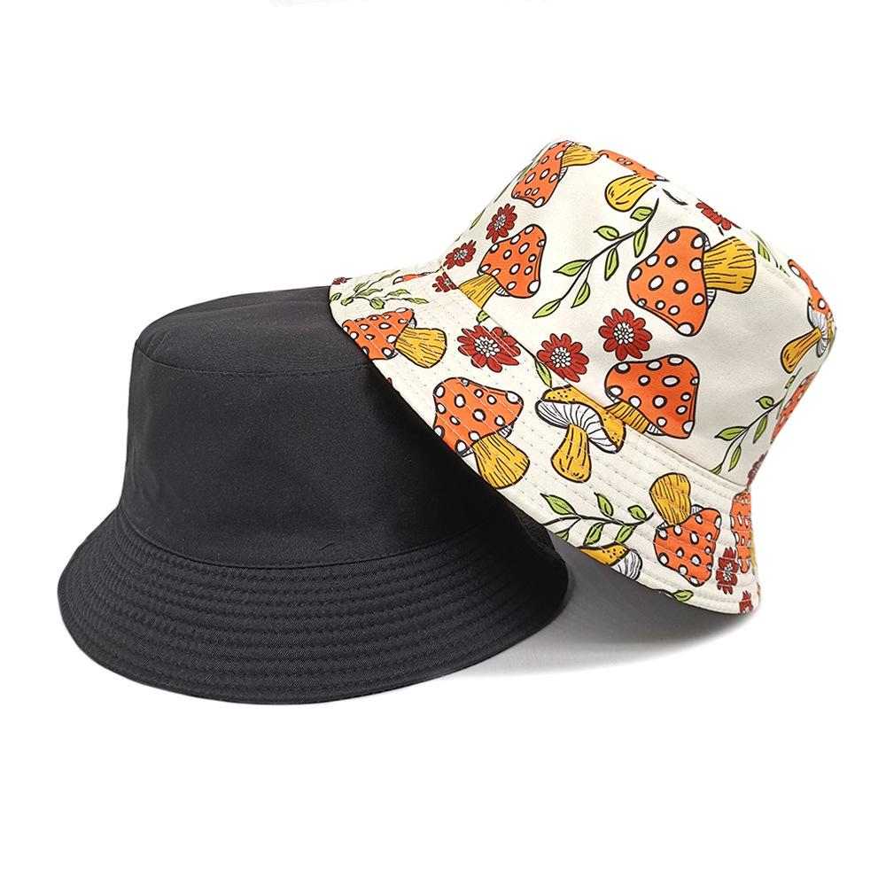 Reversible Mushroom Print Bucket Hat Women Men Summer Outdoor Sunscreen Fisherman Hat Unisex Fashion Decorate Sun Panama Hip Hop