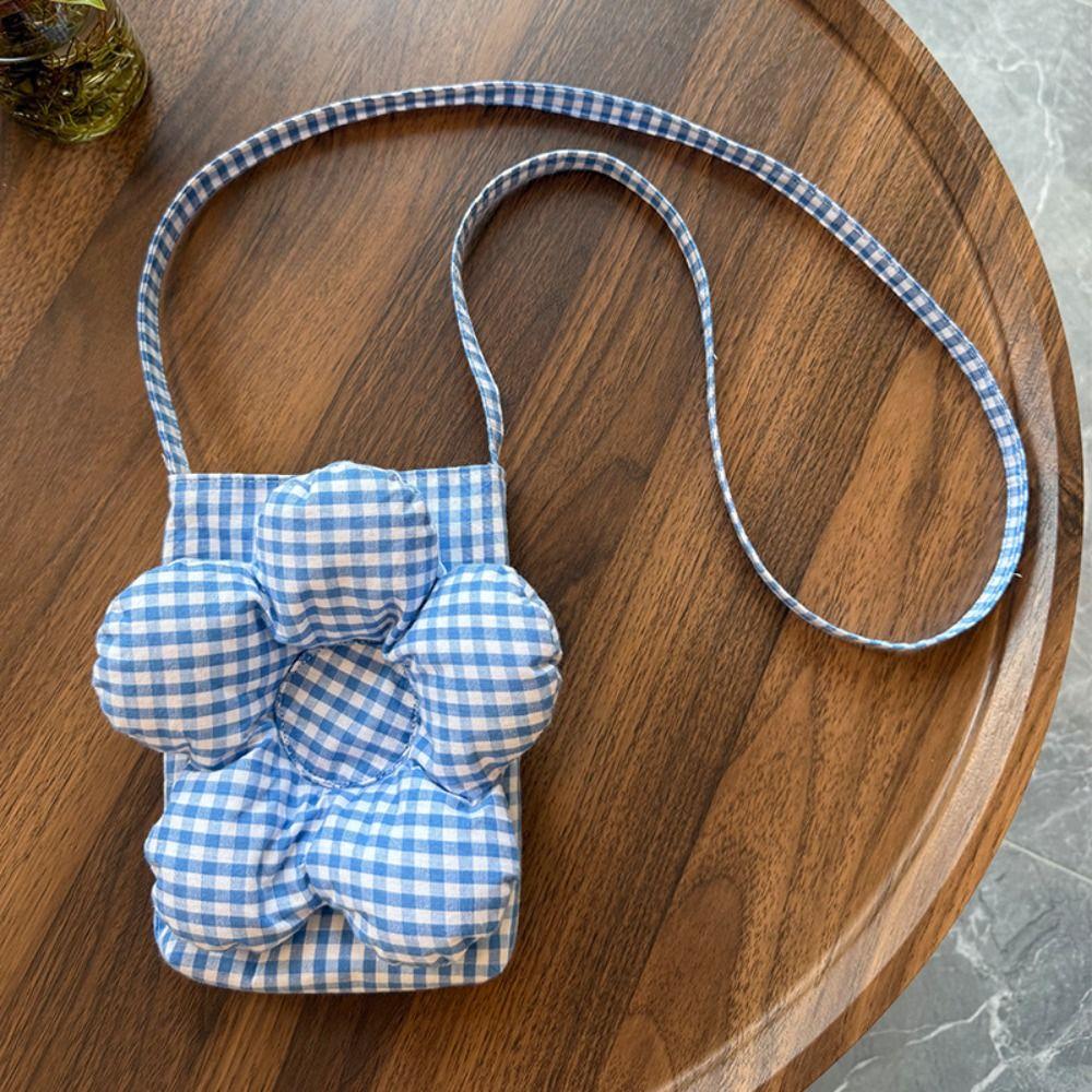 Cloth Plaid Flower Crossbody Bag Cute Ins Messenger Bag Casual Large Capacity Shoulder Bag Outdoor