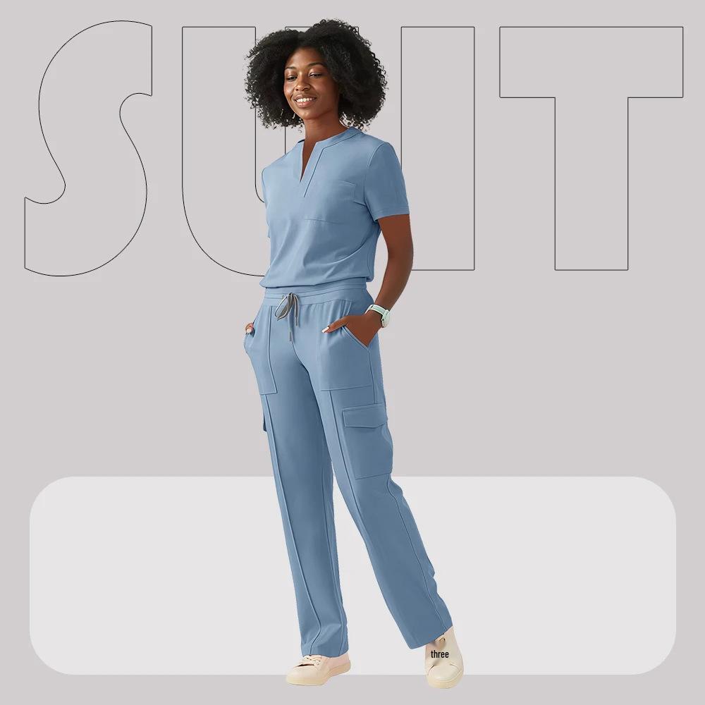 Mattierter V-Ausschnitt Gerades Bein Medizinische Uniform Set