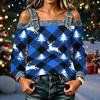 Women's Casual Off-Shoulder Long Sleeve Christmas Print Top for Holiday Parties