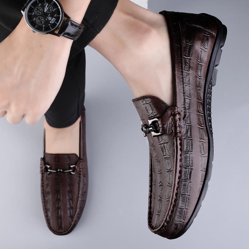 Spring Luxury Brand Shoes Men Classic Genuine Leather Mens Slip-On Driving Shoes Pattern Casual Office Shoes