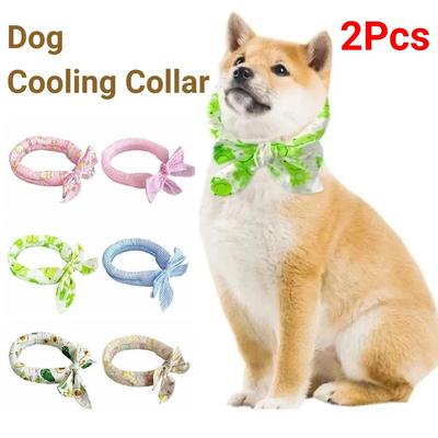 2Pcs Cute Print Pet Cooling Ice Scarf Breathable Towel Adjustable Pet Cool Neck Ring Reusable Ice Towel Puppy Ice Collar
