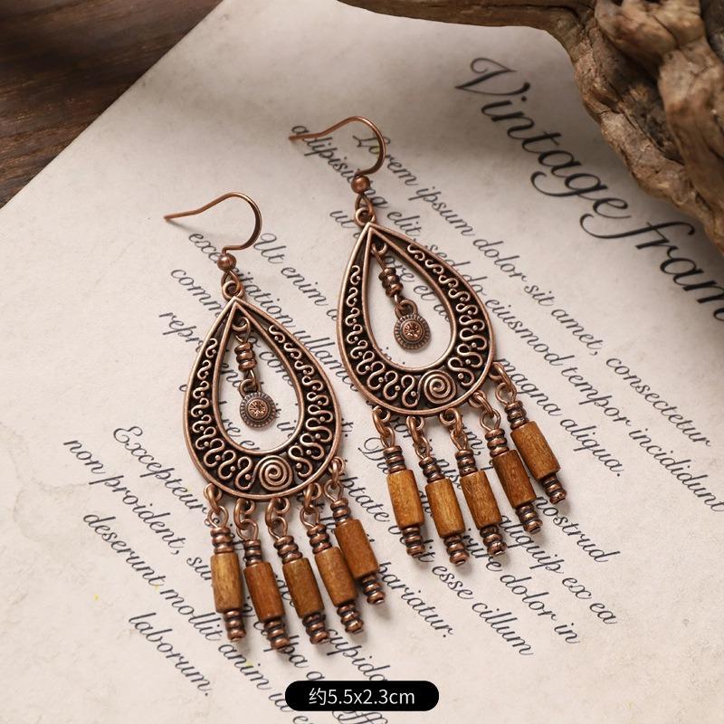 Pendientes bohemios vintage diseño nicho pendientes largos con flecos pendientes de vacaciones mujeres
