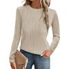 Blusa Feminina de Manga Longa Cor Sólida Gola Redonda para Outono Inverno
