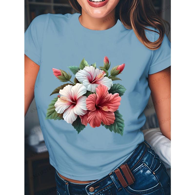Hibiscus Floral Print Summer Women S Casual T-Shirt for Girlfriends - Urban Light Fashion S