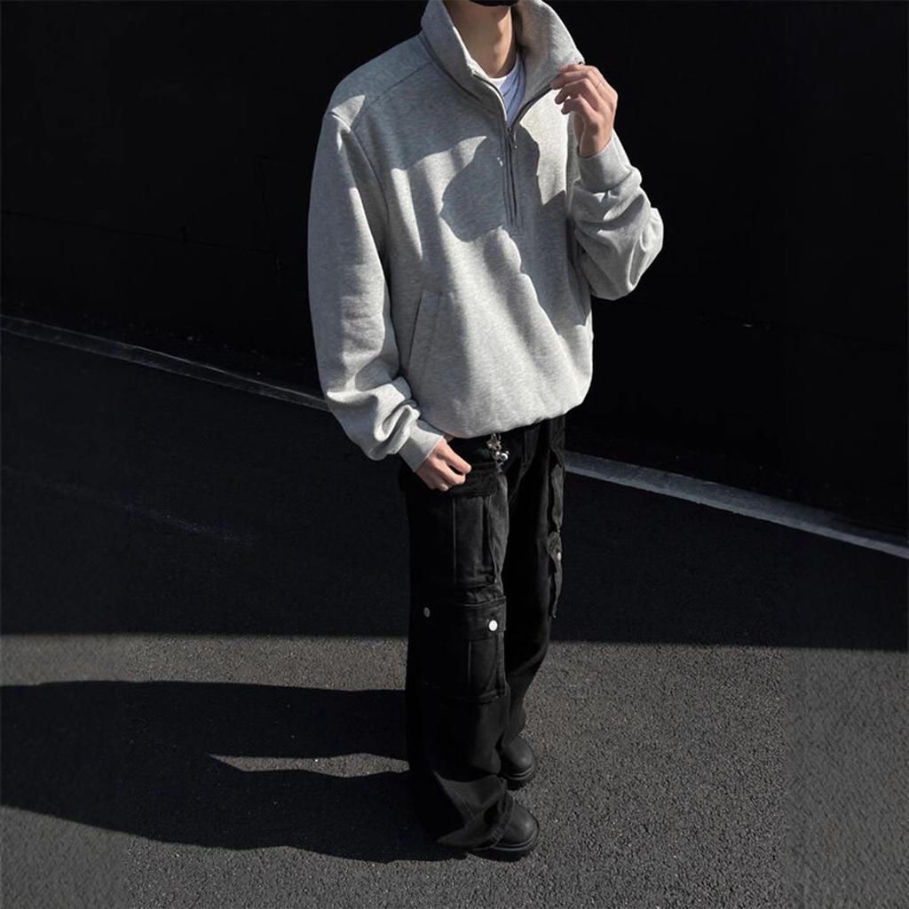 American Half-zipper Stand-up Neck Sweater Men's Retro High-end Casual Coat