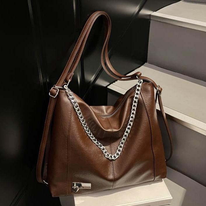 Fashionable Chain Decor Tote Bag Leather Crossbody Bag Multi-functional Backpack Suitable Travel for Daily Shopping Weekend Travel and Other Scenes
